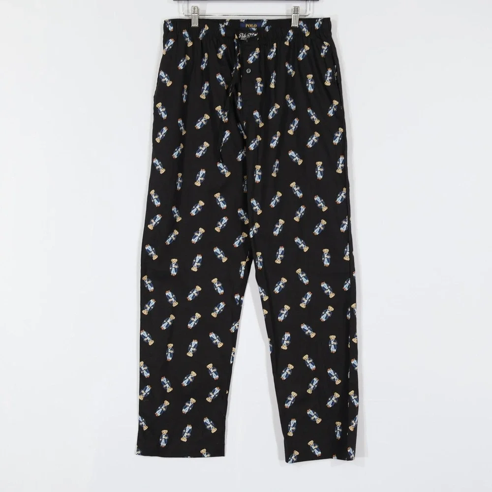 Polo Ralph Lauren Pajama Set Mens L White Black Bear Graphic Preppy $99 NWD